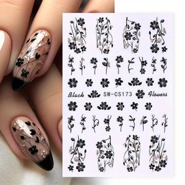 Fall Nail Art Stickers Black Flowers Heart Nail Stickers for Nail Art Thanksgiving Nail Art Design Decoration Autumn Fall Tree Leaves Self-Adhesive DIY Nail Decals for Women Nail Supplies 4PCS