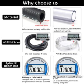 Laixin 25/64” Inch Fuel Gas Line 3.28 Feet with 5 Pcs Hose Clamps for Boat Marine Outboard Gas Diesel Petrol