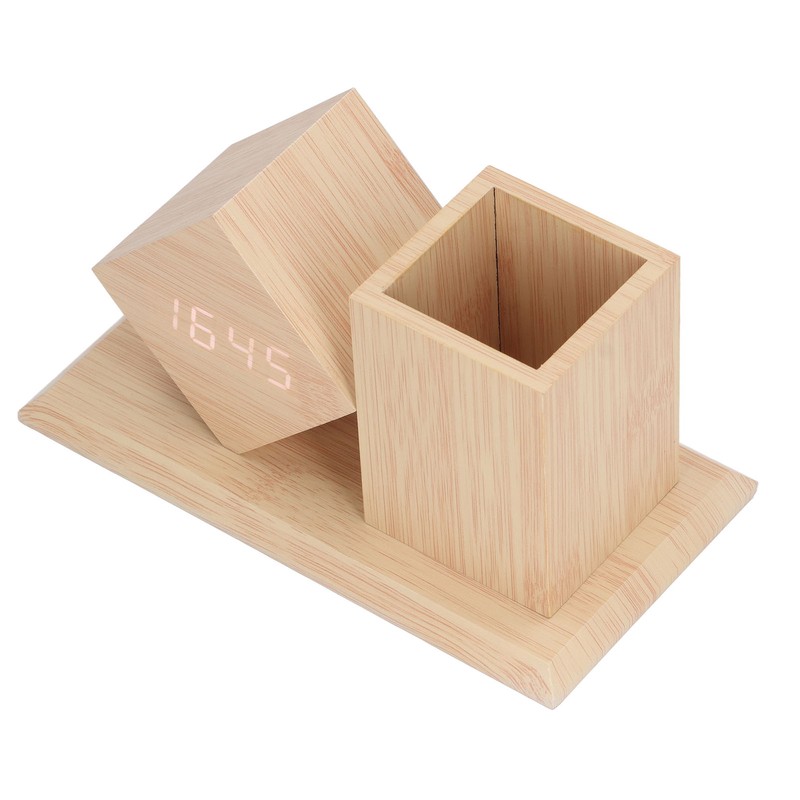 Pen Holder Clock Voice Control HD LED Display USB Battery