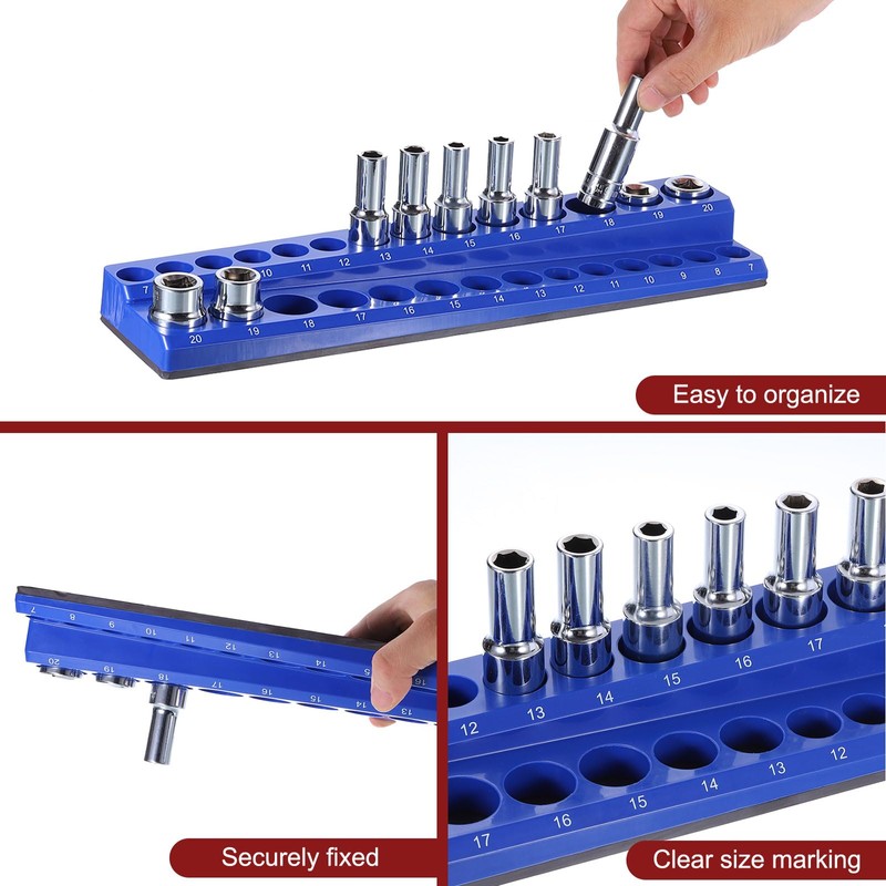 HARFINGTON 3pcs Magnetic Socket Organizer 1/4" 3/8" 1/2" Drive Metric