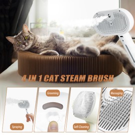 Dampfbürste Katze,Antistatisch Katzenbürste mit Dampf,katzen bürste, Anti-Knoten Hundebürste mit Dampf,mit Wassertank,Geeignet für Langes und Kurzes Haar,Tierpflegeausrüstung (weiß)