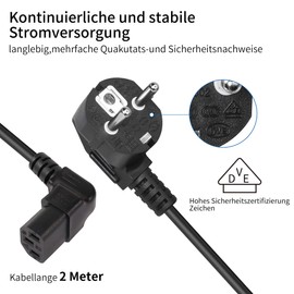 YACSEJAO EU 3 Prong AC Power Cable IEC C13 Female to Euro Plug CEE 7/7 Coil Cable 1.5 m 3-Pin IEC Cable for PC, Monitor, Printer, Scanner, TV (Down)
