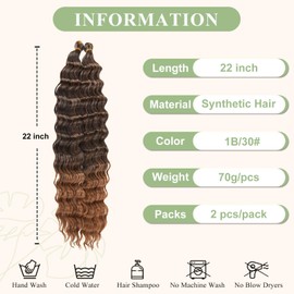 Boho Hair For Braiding Deep Wave Curly Braiding Hair for Boho Braids Ocean Wave Curly Crochet Hair For Black Women 22 Inch 2 Bundles(1b/30#)