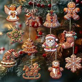 12PCS Christmas Tree Ornaments, Christmas Santa Snowflake Cookies Man Hanging Ornaments for Christmas Tree Decorations Hanging Christmas Tree Ornaments Craft Supplies for Holiday Season Decor