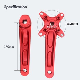 DJC MTB Crankset Square Taper 104BCD with Chainring 32 34 36 38T 170mm 175mm Bike Crankset Aluminum Black red (170mm red, 34T)