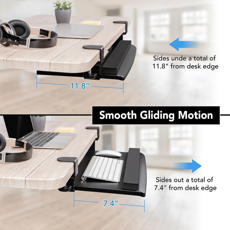 EHO Clamp-On Retractable Adjustable Keyboard Tray, Under Desk Ergonomic Keyboard