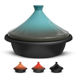 KooK Moroccan Tagine, Enameled Cast Iron Cooking Pot, Tajine with Ceramic Cone-Shaped Closed Lid, 3.3 QT, (Stone Blue)