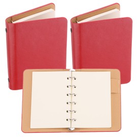 PATIKIL 6 Ring Binder Cover, 2 Pack A7 Leather Notebook Binder Mini Refillable Loose Leaf Personal Planner with 100 Sheets Paper, Red