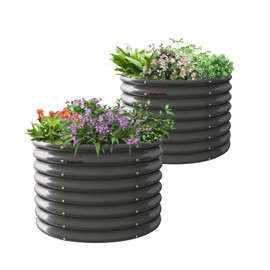A ANLEOLIFE 2-Pack 3ft x 24” Tall Galvanized Raised Garden Beds Outdoor, Round Metal Planter Box for Planting Vegetables Flowers Herb, Anti-Rust & Easy-Setup, Quartz Grey