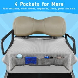 LEAPGOMAX Golf Cart Seat Covers Blanket for Yamaha G2,G8,G9,G16,G19,G22,G29 Carts with Cooling Ice Silk and 4 Pockets Keeps Seat Cool and Clean