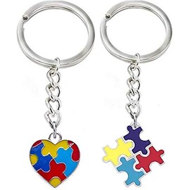 Autism Awareness Keychains Products, Autism Jewelry Puzzle Pieces Autism Key Chain Ring for Autism for Birthday Christmas Gifts 2pcs