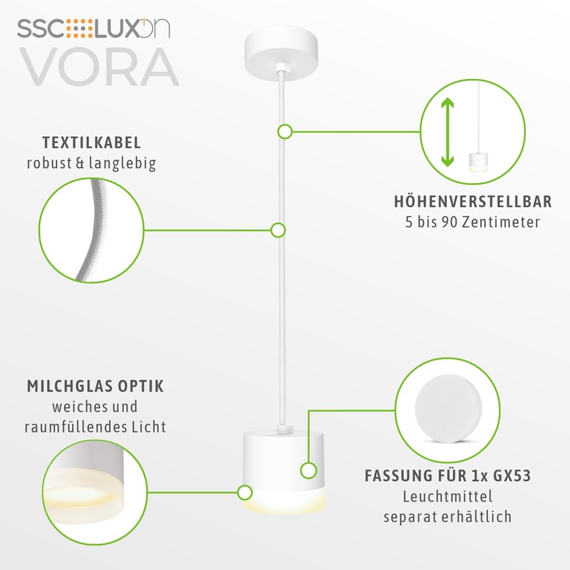 SSC-LUXon Vora Design Ceiling Light in Matt White with Textile
