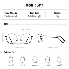 kimorn Blue Light Blocking Glasses,Anti Eyestrain & UV Protection, Round Frame Glasses for Women and Men (Black)