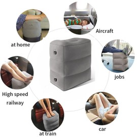 KUTABS Inflatable Travel Pillow Plane-Adjustable 3 Layers Travel Foot Rest Airplane are Paired with Sleep-enhancing Travel Accessories Like Eye Mask & Ear Plugs.Ideal for Car, Lounges,Offices & Planes