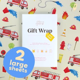 Otter Dotter Fire Trucks | Fire Engine Design Kids Wrapping Paper | Gift Wrap for Boys | Firetruck White (2 sheets)