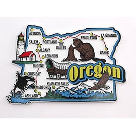 World By Shotglass Oregon State Map and Landmarks Collage Fridge Collectible Souvenir Magnet FMC