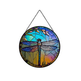 Ykendz Dragonfly Stained Glass Window Hanging,Stained Glass Panel Hanging Decorative, Window Suncatcher Decor for Bedroom Office Garden Kitchen Ornament (Dragonfly B)