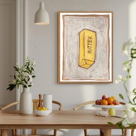 Kitchen Wall Art Minimalist Kitchen Decor Coffee Shop Poster Butter Wall Art Canvas Print 12x16 Inch UnFramed Foodie Gift Oil Painting Style on Cream Yellow & Gray Tones for Farmhouse Home Living Room