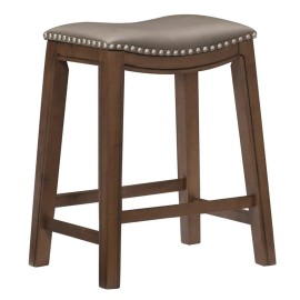 Lexicon Ordway 24" Faux Leather Saddle Counter Stool in Gray