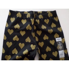 OshKosh Girls Full Length Leggings1 Pair Black with Gold Hearts Cotton Size 10