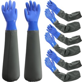 Shellwei 4 Pairs Chemical Resistant Rubber Gloves 27" Heavy Duty Waterproof Aquarium Long Gloves for Chemical(Stylish)