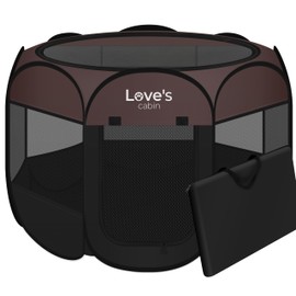 Love's cabin Pet Puppy Dog Playpen, Large Dog Tent Crates Cage Indoor/Outdoor, Portable Playpen for Cat, Foldable Pop Up Dog Kennel Playpen with Carring Case, Removable Zipper Top, Brown