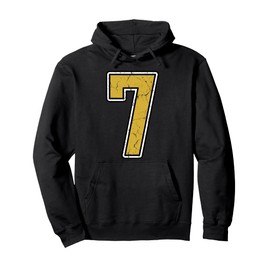 Old Gold Black White Sports Number 7 Jersey Uniform Player Pullover Hoodie