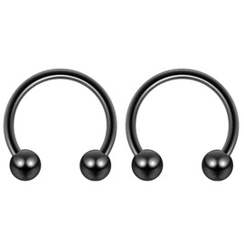 2pc 16mm Black Surgical Stainless Steel Horseshoe Bar Hoop 5mm Ball Circular Barbells Earrings Cartilage Helix Septum Nose Lip Rings - 12mm