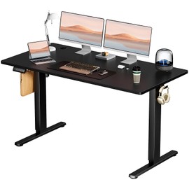 Elevon Electric Adjustable Height Standing Desk - 55 x 24 inch Sit to Stand Up Desk with Splice Board, Rising Home Office Computer Table with 2 Hook and Wire Hole for Work