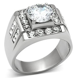 YourJewelleryBox Mens Men's Solitaire Simulated Diamond Ring Steel Not Tarnish Size S Tk348Pb