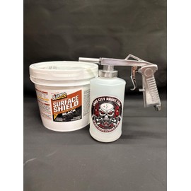 Gallon Black PB Blaster Surface Shield, Standard Undercoating Spray Gun, and 1 White Quart Bottle