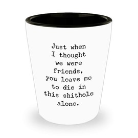 HollyWood & Twine Gift for Coworker Leaving Boss Goodbye Co-Worker Congratulations Manager Farewell Ceramic Shot Glass - Just when I thought we were friends you leave m