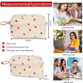 Bluboon Big Capacity Pencil Case Pencil Pouch Pen Case School Supplies Cute Pencil Box Pencil Bag for Teen Girls Boys Women Man (Strawberry Beige)