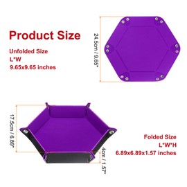 HARFINGTON 2pcs PU Leather Dice Tray Unisex Valet Tray Folding Hexagon Portable Entryway Table Nightstand Bedside Desk Holder for Key Wallet Watch Coin Jewelry, Gray Purple