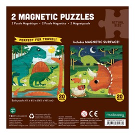 Mudpuppy 9780735355675 Mighty Dinosaurs Magnetic Jigsaw Puzzle, Two 20-Piece Puzzles in Tri-Fold Travel Portfolio, Ages 4 and Up, Multicolor