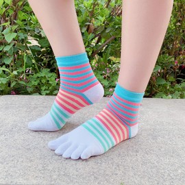 Women Toe Socks Five Finger Cotton Athletic Mesh Wicking Ankle 6 Pack Set