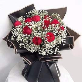 40 Pcs Pure Color Gold EdgeFlower Bouquets Wrapping Paper, Waterproof Translucent Bouquet Packaging Paper,Florist Bouquet Supplies for Wedding DIY Crafts Gift 22.8x22.8 inch (Black)