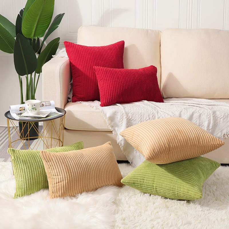 Artscope Cozy Striped Corduroy Pillow Covers Super Soft Decorative Oblong
