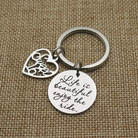 WISHOW Life is Beautiful Enjoy the Ride Sweet 16 Birthday Gift Stainless Steel Keychain (Style-2)