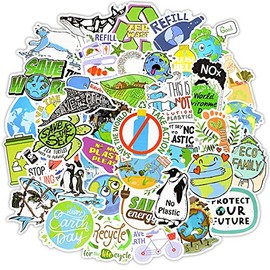 50 Pcs Environmental Protection Stickers Earth Decals for Water Bottle Laptop Luggage Car Bike Bicycle Helmet Vinyl Waterproof Pack
