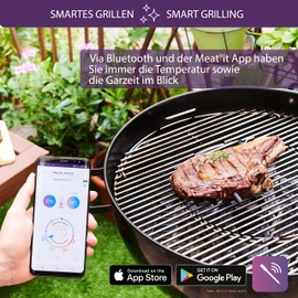 Mastrad MEAT°IT Bluetooth Meat Thermometer - Digital Thermometer - Roasting Thermometer for Kitchen BBQ Grill - Wireless Penetration Thermometer for Temperature and Cooking Level Monitoring
