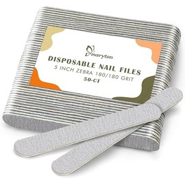 Maryton 50Pcs Disposable Nail File, 5 Inch Thin Emery Boards 180/180 Grit Nail Files for Natural Nails, Professional Pedicure Manicure Tools Set