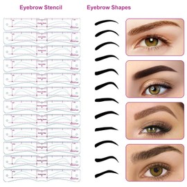 HENGBIRD 4D Eyebrow Stencil for Beginners, 12 Styles Eyebrow Stencils Set with Fixed Rope and Eyebrow Shaver, Reusable DIY Stamp for Quick Makeup
