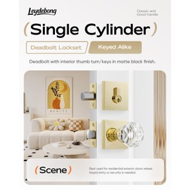 Leydebong 2 Pack Single Cylinder Deadbolt and Crystal Glass Passage Door Knob Combo Set, Polished Brass Door Lock Sets, Keyd Alike Door Knob Sets