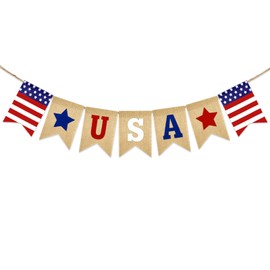 GCQQ USA Banner Burlap 9.8FT 4th of July Decorations Red White and Blue Patriotic Garland for President Day American Independence Day Memorial Day Celebration Party Rustic Banners Decor, Pre-Assembled
