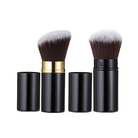 TOFBS Pack of 2 Premium Makeup Brushes Retractable Kabuki Cosmetic Brush with Cap Portable Bevelled Dome Shape Powder Brush Soft Makeup Face Brush Blush Brush