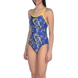 ARENA Power Triangle Light Drop Back MaxLife One Piece Swimsuit, Neon Blue - Yellow Star, 24