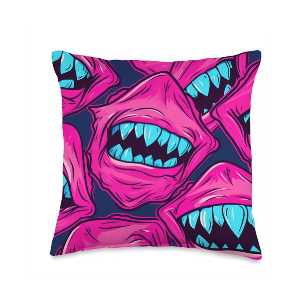 Horror Movie Pink Vampire Teeths Throw Pillow