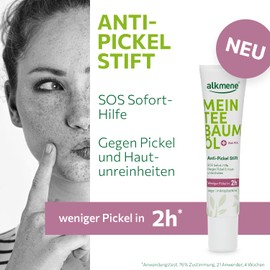 alkmene Mein Teebaumöl Anti Pickel Stift 3x 15 ml weniger Pickel in 2h - Naturreines Teebaumöl, vegan & klimaneutral - SOS Pickelstift - Soforthilfe gegen Pickel & Hautunreinheiten - Antipickelstift