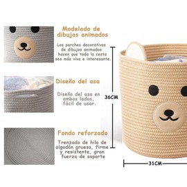 Cesto para la Colada, Cesta Stroage de Punto de Algodón, Canastas Organizadoras Extra Grande L, Cesta de Almacenamiento para Niños, para el Hogar, Dormitorio, Cuarto de Guardería, Caqui